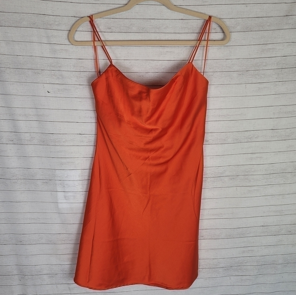 A&F ORANGE SATIN SLIP DRESS W BACK TIE DETAIL, SZ MEDIUM PETITE